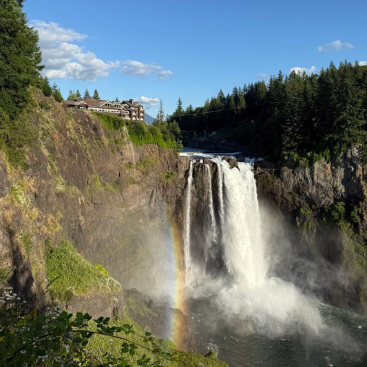Snoqualmie Falls large waterfall creating deep pool below showing where fish hold in Pacific Northwest creek fishing locations