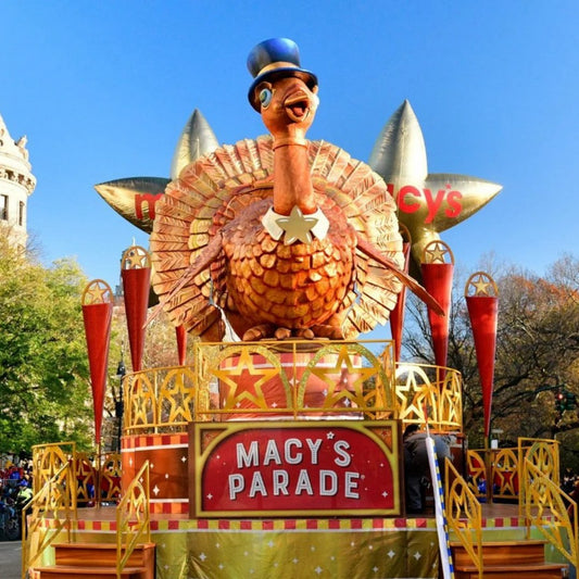 Thanksgiving parade turkey float from Macy's parade celebrating gratitude and holiday spirit