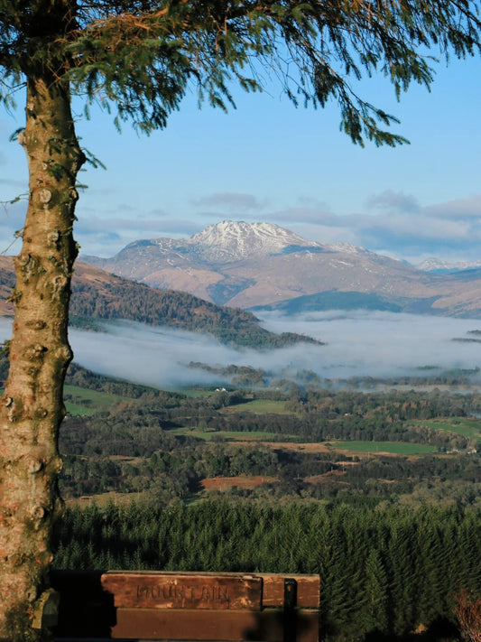 View of Ben Lomond’s snow-capped peak from the Helensburgh trail lookout