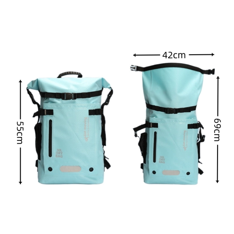 6603 waterproof backpack for travel 30L showing precise dimensions with two size options for different capacity needs and travel requirements