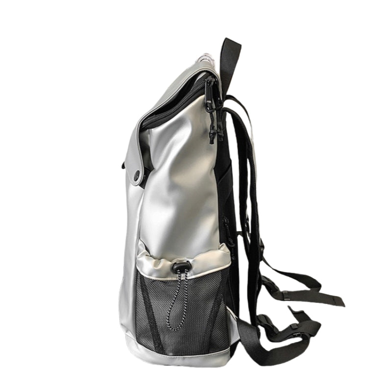 Side profile view of 7709 stylish waterproof backpack 20L in beige showing compact dimensions and structured design for daily essentials