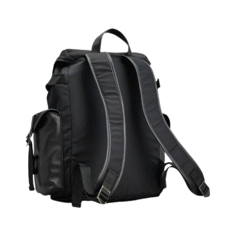 Backpackbeat 7711 Nomad Backpack 31L black canvas leather back view featuring padded ergonomic shoulder straps and breathable back panel