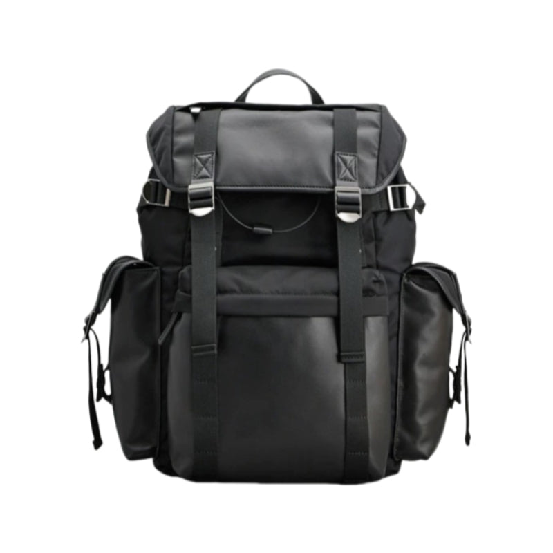 Backpackbeat 7711 Nomad Backpack 31L black canvas leather variant front view with metal hardware and padded laptop compartment