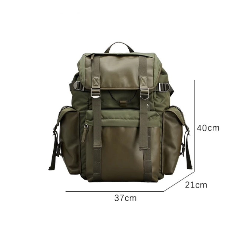 Backpackbeat 7711 Nomad Backpack 31L olive green canvas leather blend front view with dimensions 37cm x 40cm x 21cm specifications