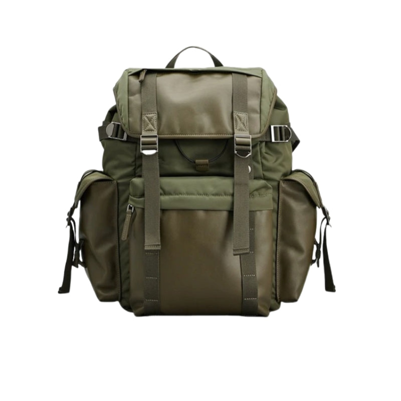 Backpackbeat 7711 Nomad Backpack 31L olive green canvas leather front view featuring metal flap closure and multiple compartments