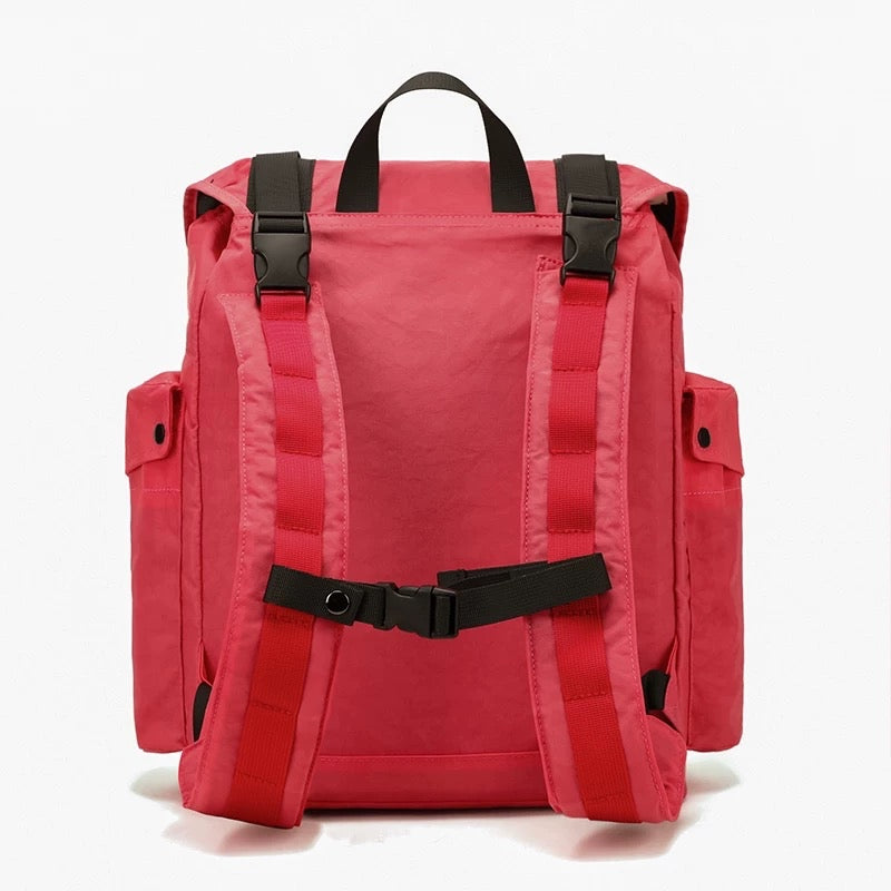 Backpackbeat 7712 Lightweight Backpack 25L coral pink back view featuring padded ergonomic shoulder straps and chest strap for comfort
