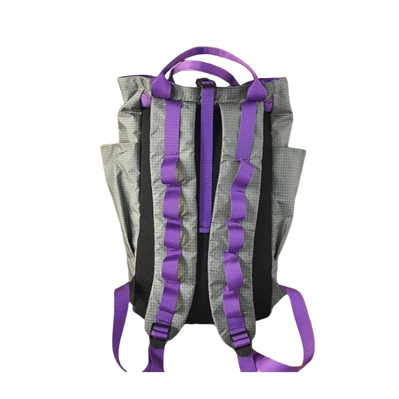 Backpackbeat 7713 Lightweight Backpack 22L gray back view featuring adjustable purple padded shoulder straps with ergonomic