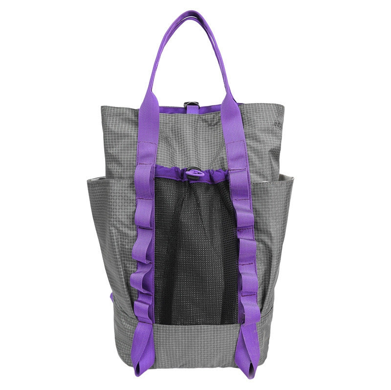 Backpackbeat 7713 Lightweight Backpack 22L gray with purple straps front view featuring water-resistant fabric, adjustable straps, and reinforced triangle connections