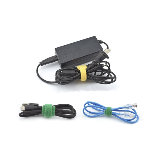 BackpackBeat 1101 velcro cable ties organizing power adapter USB cable and ethernet cord in yellow and green