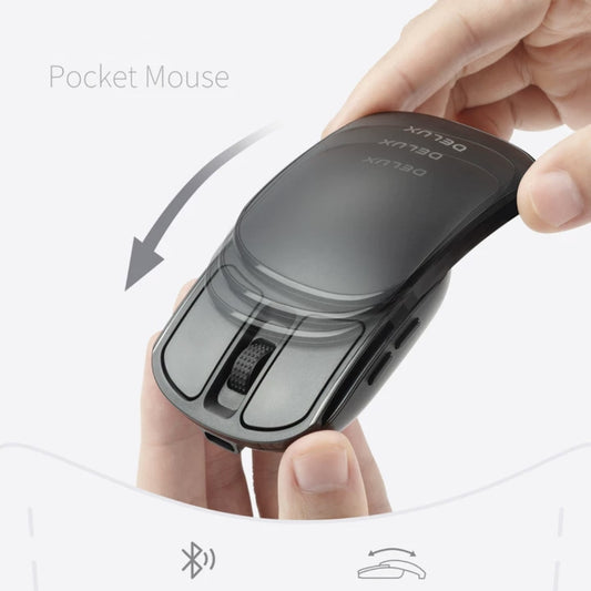 Hands sliding open BackpackBeat 1107 foldable wireless travel mouse showing Bluetooth pocket mouse design