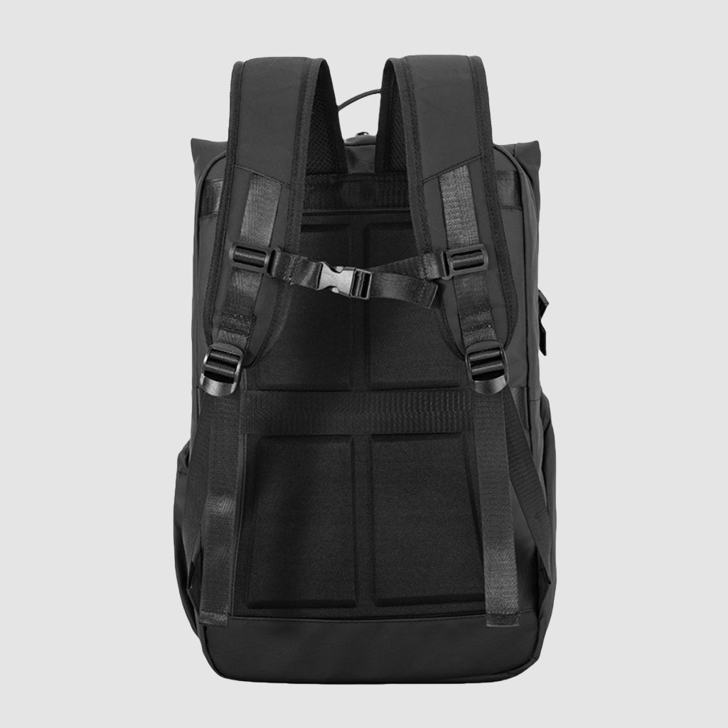 Back panel of 7702 waterproof backpack with padded straps and airflow design