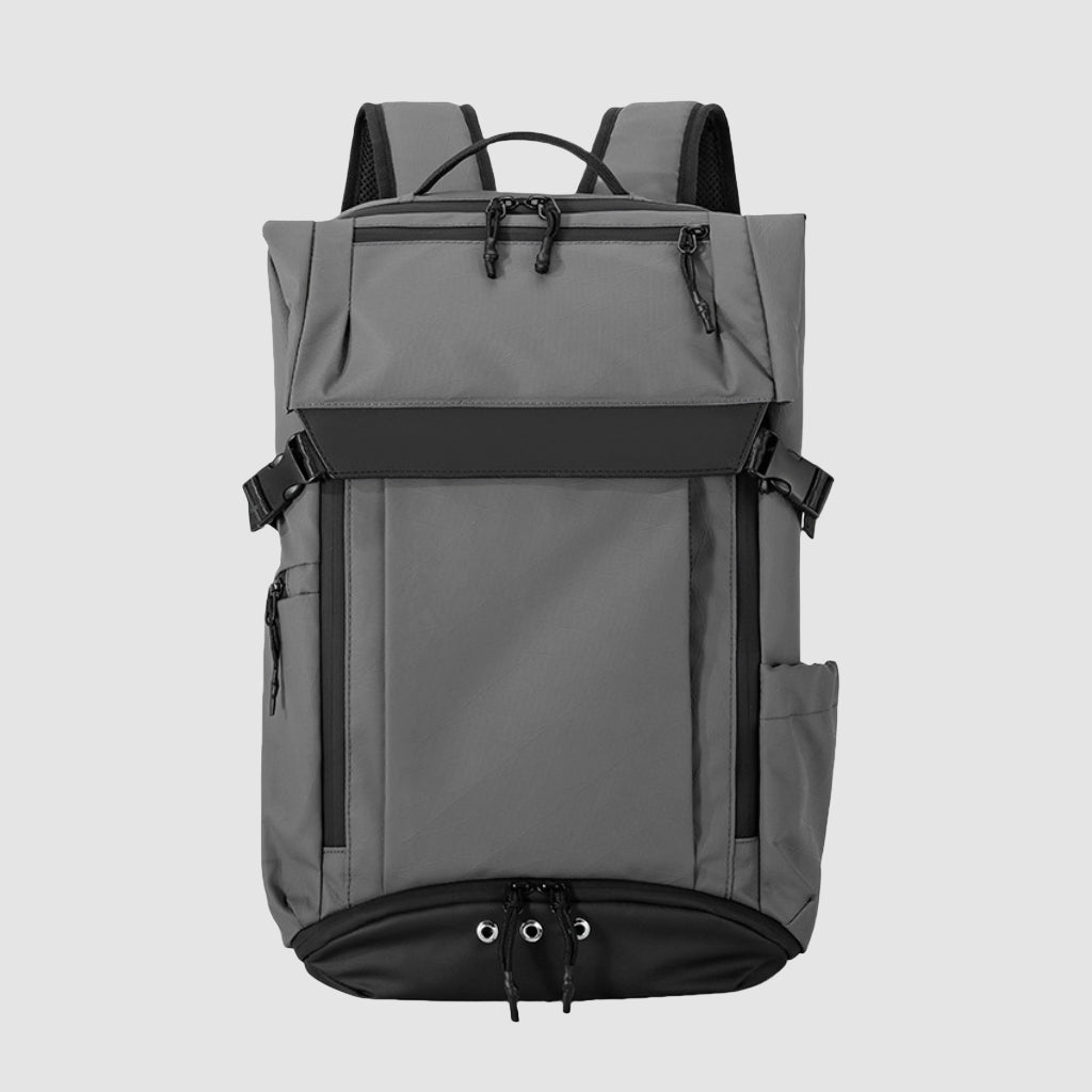 Angled front view of the 7702 waterproof backpack in black color