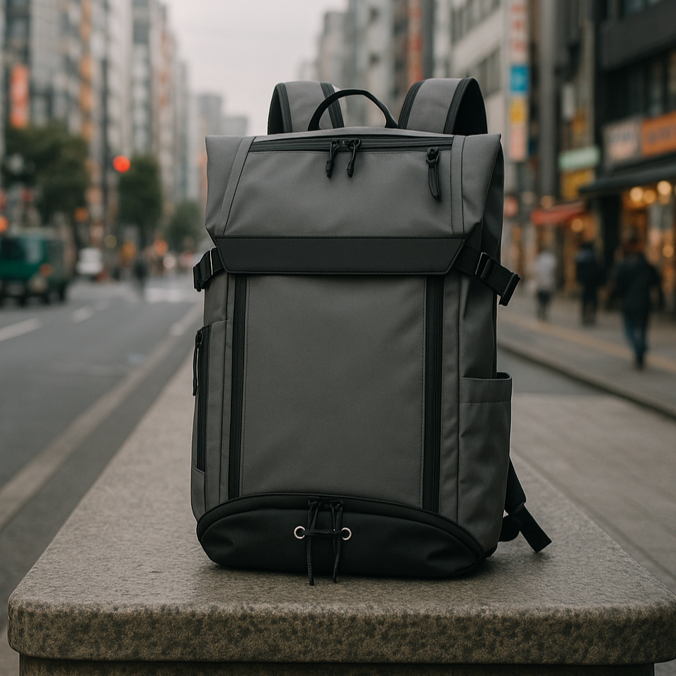 7702 waterproof backpack on urban street, showcasing city-ready usage