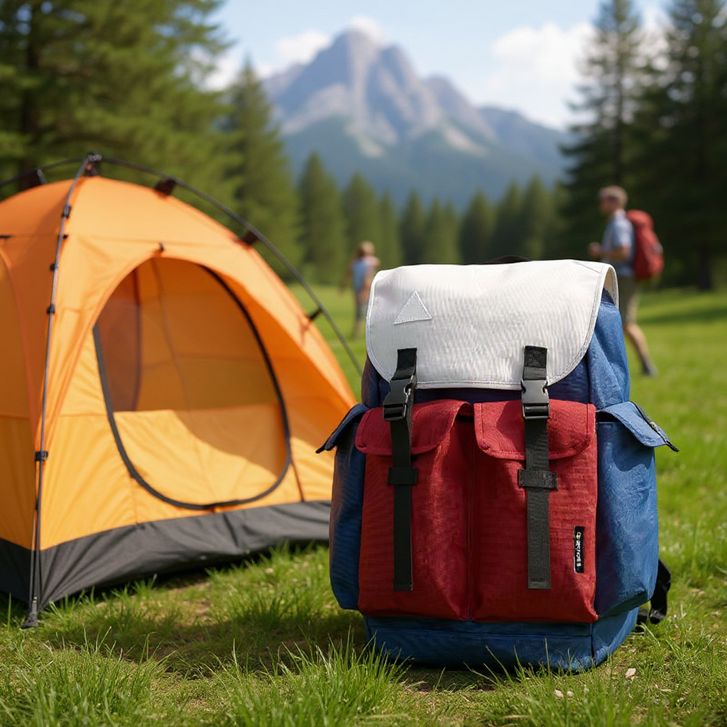 Backpackbeat 7705 backpack 25L – outdoor camping scene with tent and forest backdrop