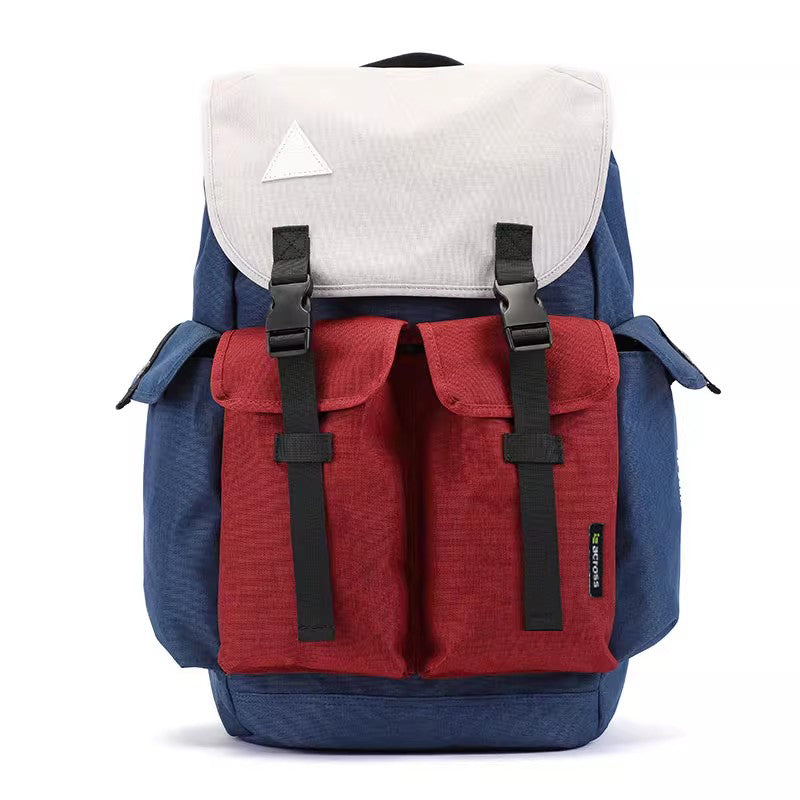 Backpackbeat 7705 backpack 25L – front view in red and blue colorway with dual front pockets