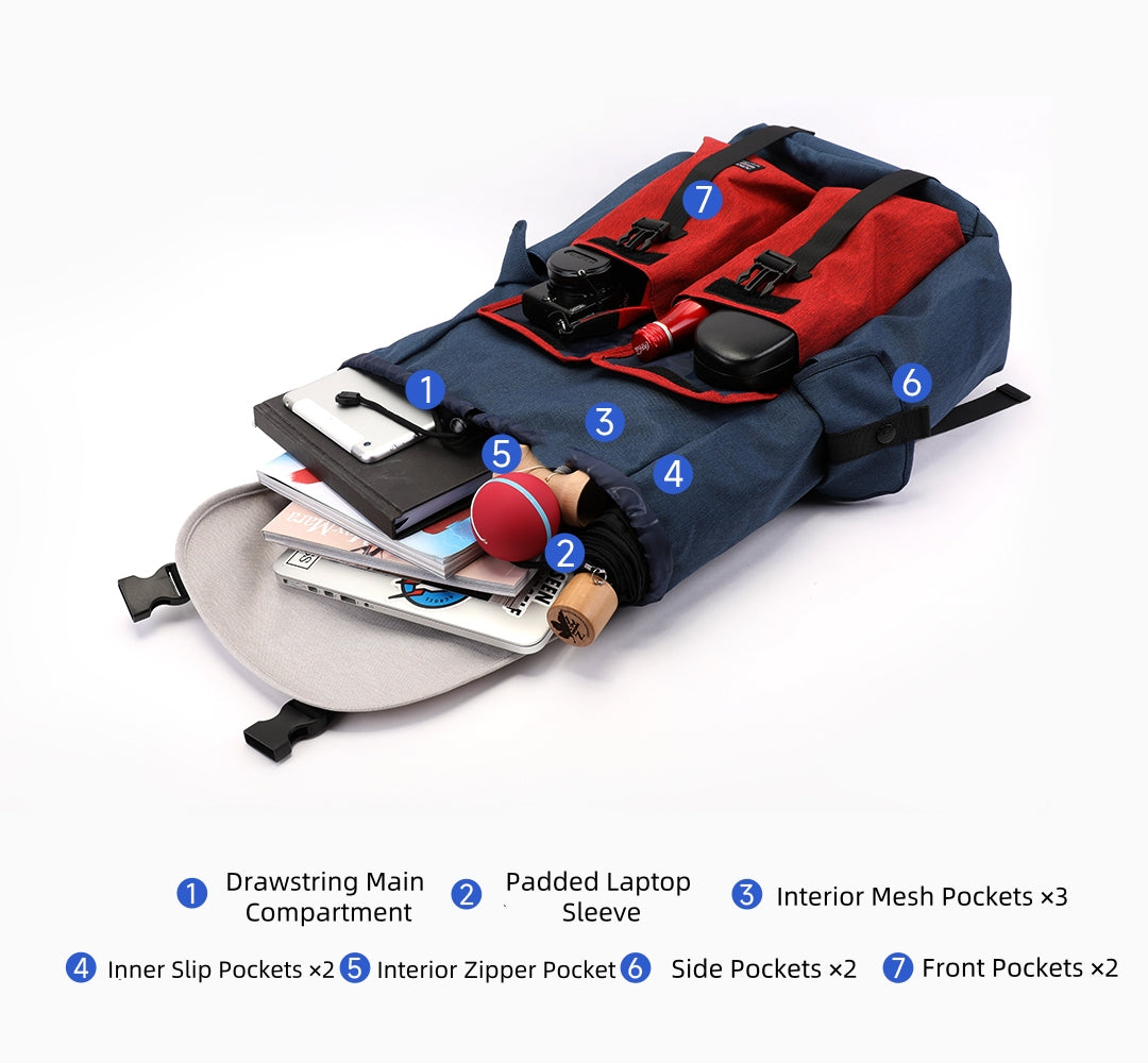 Backpackbeat 7705 backpack 25L – opened view showing compartments, sleeves and gear storage