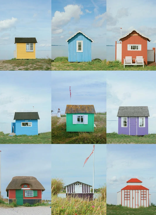 Collage of colorful houses found across Aero Island, Denmark