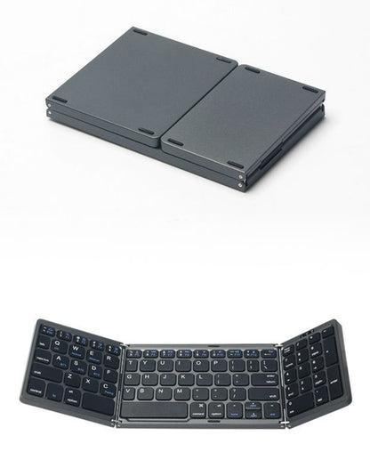 Backpackbeat 1113 foldable Bluetooth keyboard showing fully folded compact state and half-fold position