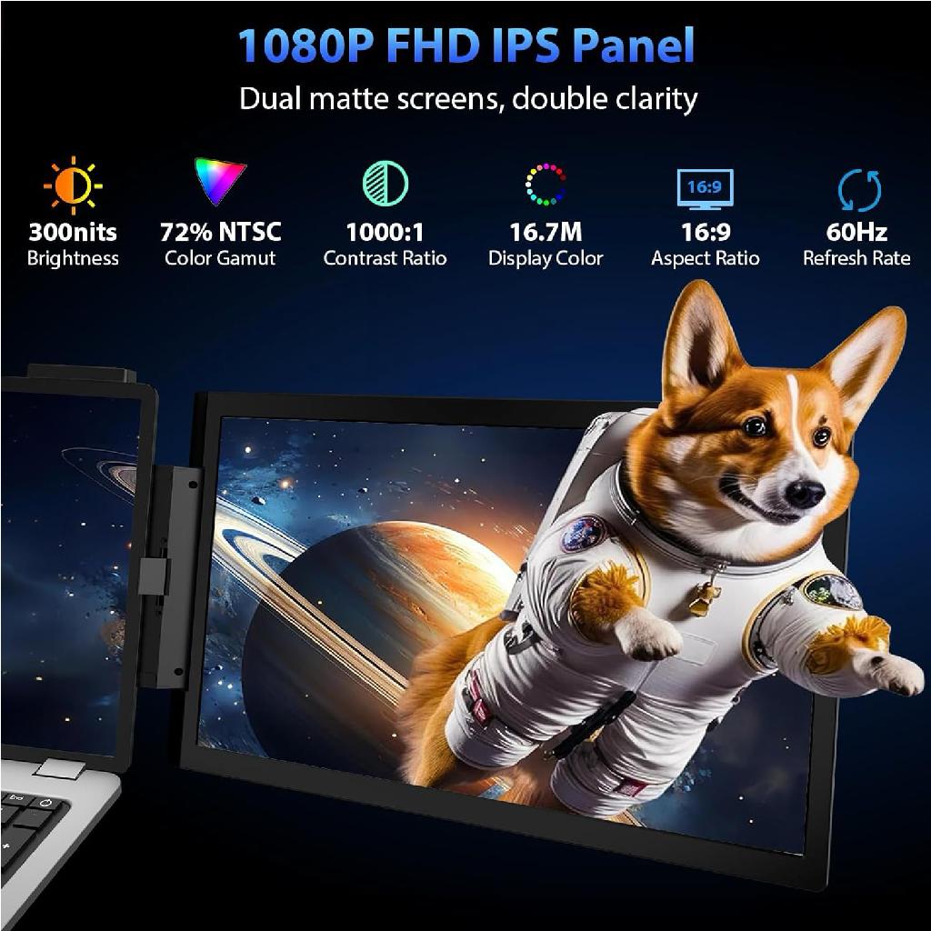 Backpackbeat 2200 portable laptop monitor in pre mode used for business presentation with triple screen productivity