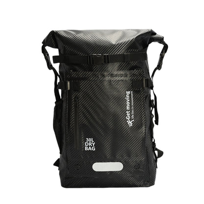 6603 waterproof backpack for travel 30L in black carbon fiber pattern showing premium waterproof construction and professional aesthetic