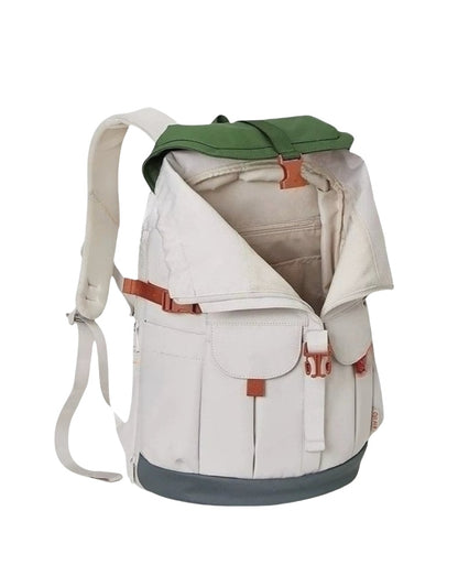 Interior view of 7708 stylish waterproof backpack showing dedicated laptop compartment with padding and organized storage sections