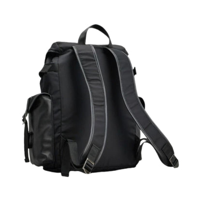 Backpackbeat 7711 Nomad Backpack 31L black canvas leather back view featuring padded ergonomic shoulder straps and breathable back panel