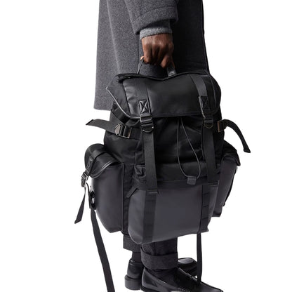 Backpackbeat 7711 Nomad Backpack 31L black canvas leather model carrying demonstration showing ergonomic padded shoulder straps design