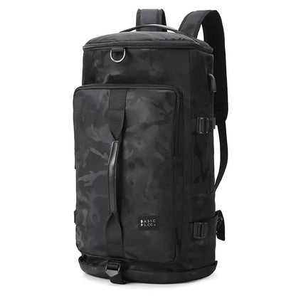 8801 stylish waterproof backpack 45L in black camouflage design with tactical aesthetic and durable construction for outdoor use