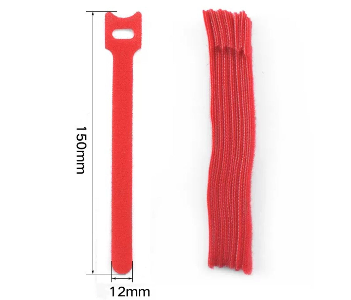 BackpackBeat 1101 red reusable velcro cable tie single strip and bundle showing 150mm length and 12mm width