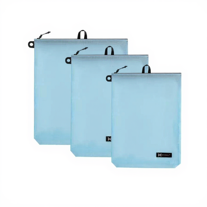 BackpackBeat 1101 waterproof wet dry organizer bags set of three in light blue color shown flat and empty