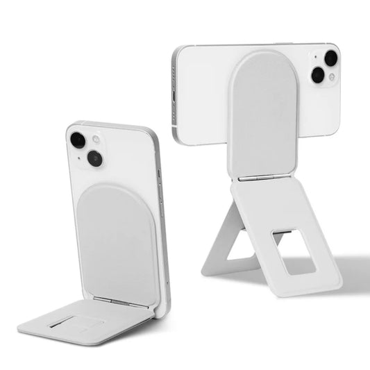 BackpackBeat 1104 white foldable stand shown in portrait lean and full triangle kickstand mode