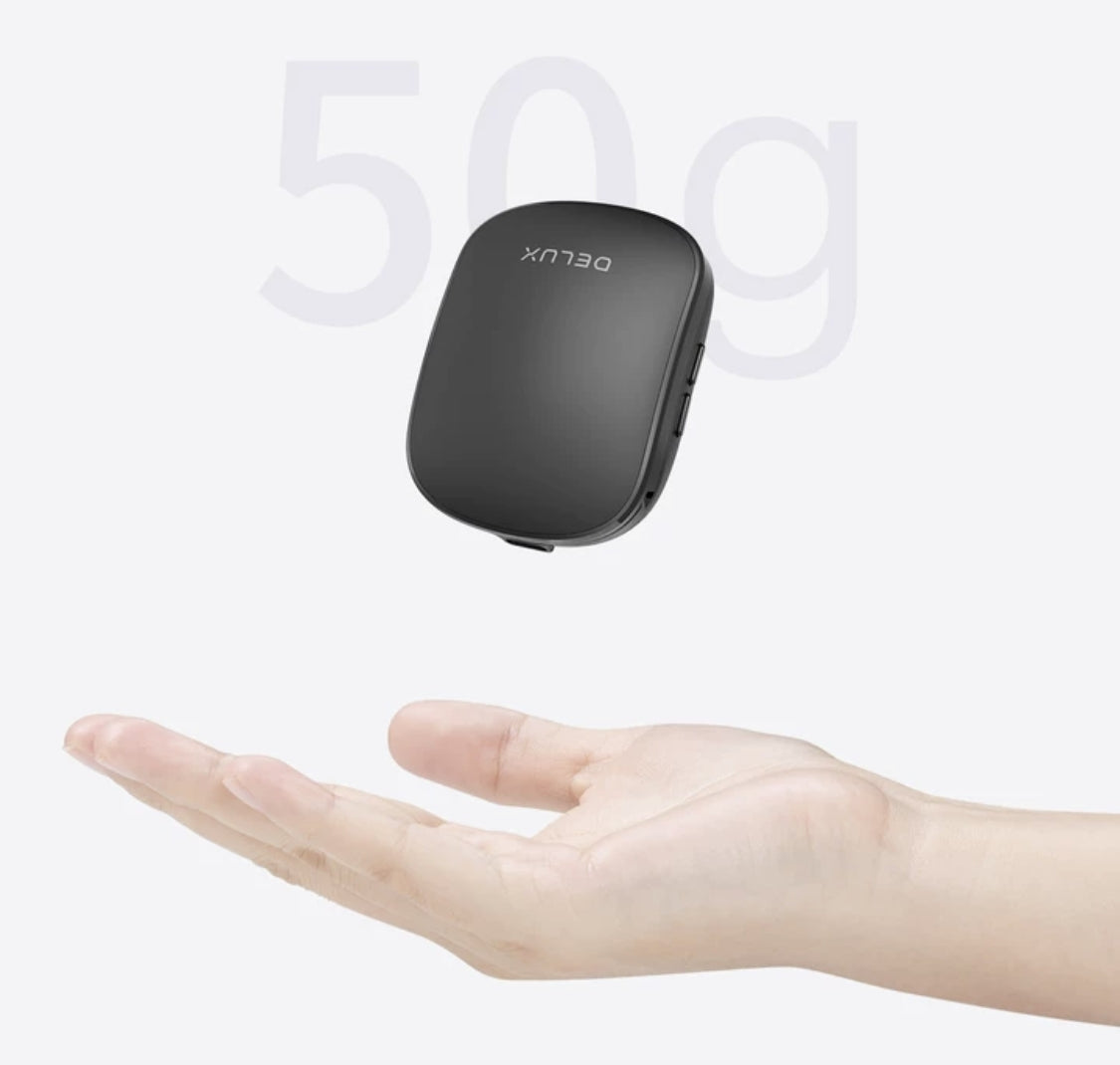 BackpackBeat 1107 silent wireless mouse floating above open palm showing 50g lightweight pocket design