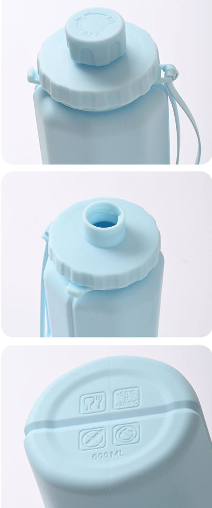 BackpackBeat 1108 close up of twist cap open mouth and base showing food grade BPA free 600ml silicone markings