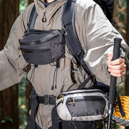 BackpackBeat 3300 lightweight crossbody bag 2L worn as chest bag and waist bag combo hiking with trekking pole