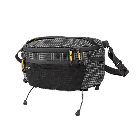 BackpackBeat 3300 lightweight crossbody bag 2L black grid pattern with yellow zippers front view full product shot