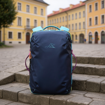 BackpackBeat 8805 lightweight business travel backpack 28L navy blue in European city square