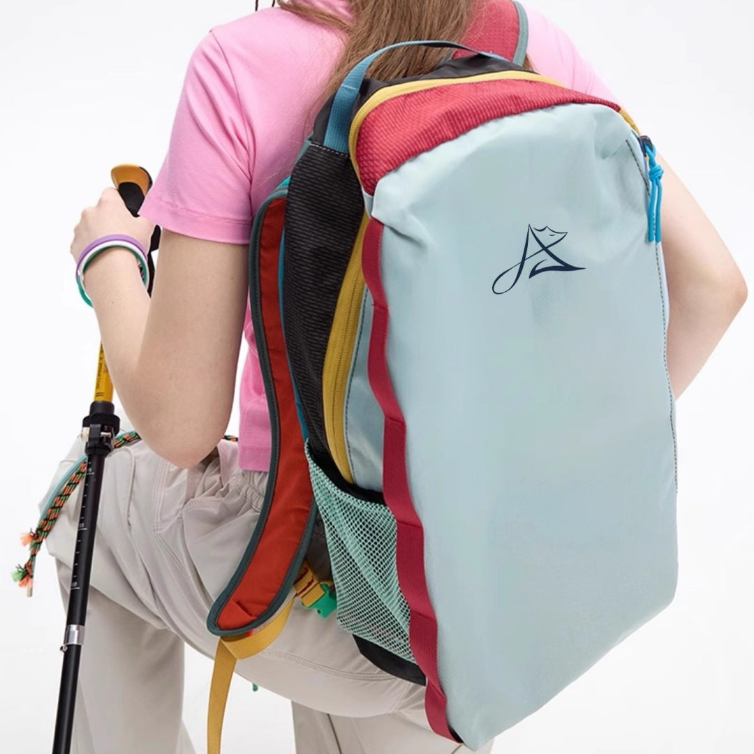 BackpackBeat 8806 lightweight business travel backpack 21L stream green worn on back outdoor hiking with colorful straps