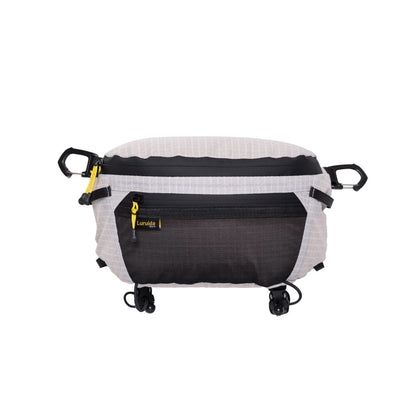 BackpackBeat 9903 white ripstop grid chest bag front view with carabiner clips and yellow zipper