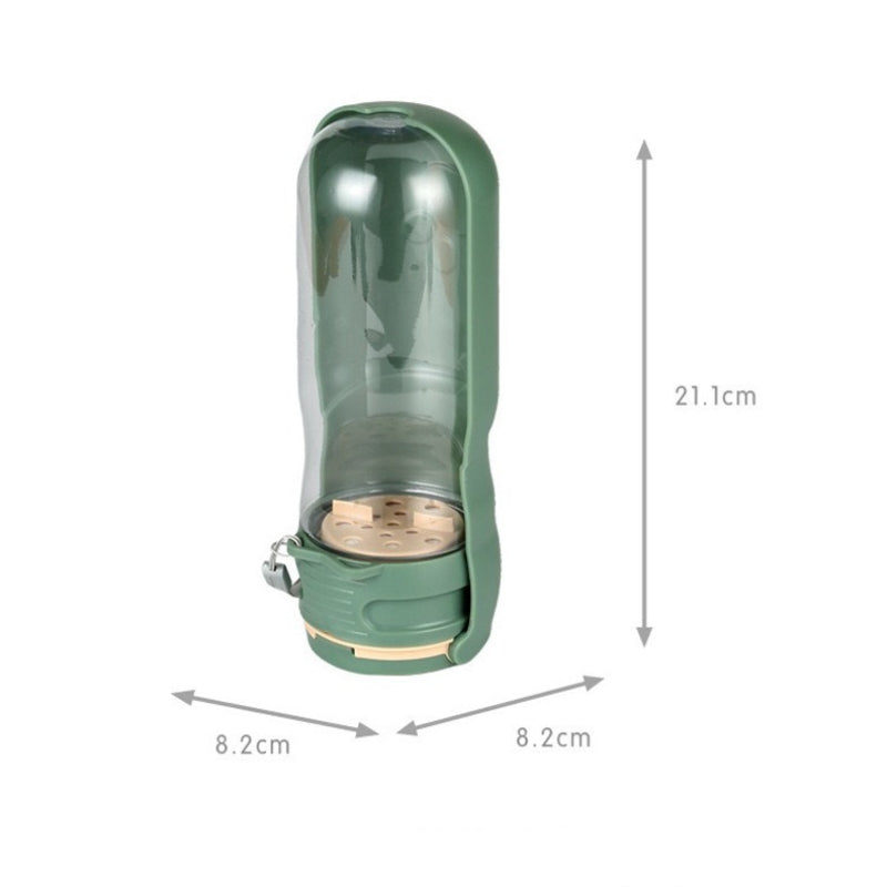 p801 sage green dog water bottle with dimension annotations showing 8.2cm width, 8.2cm depth, and 21.1cm height