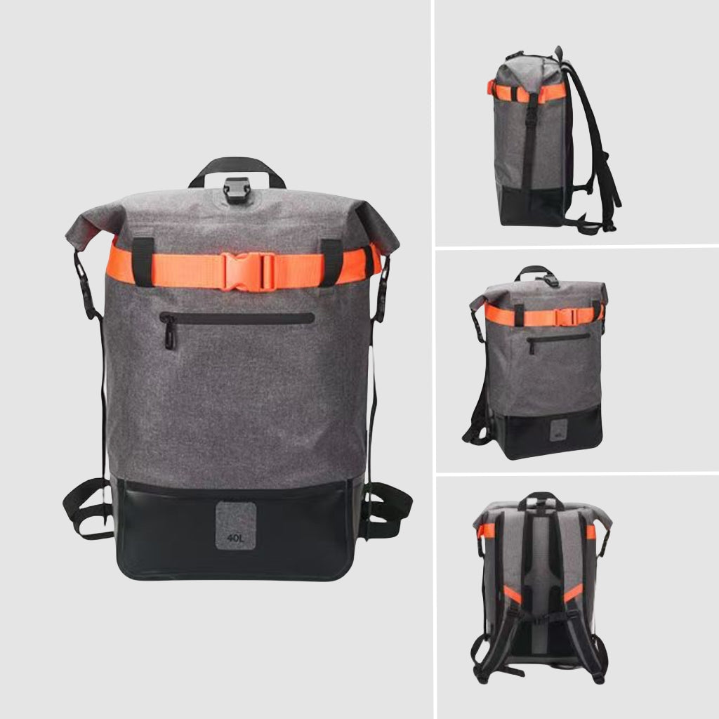 Angled view of the BackpackBeat 6600 backpack in grey — minimalist exterior with durable materials.
