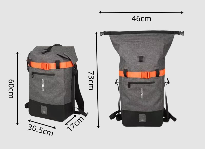 BackpackBeat 6600 40L waterproof backpack next to common items for size reference and fit comparison.