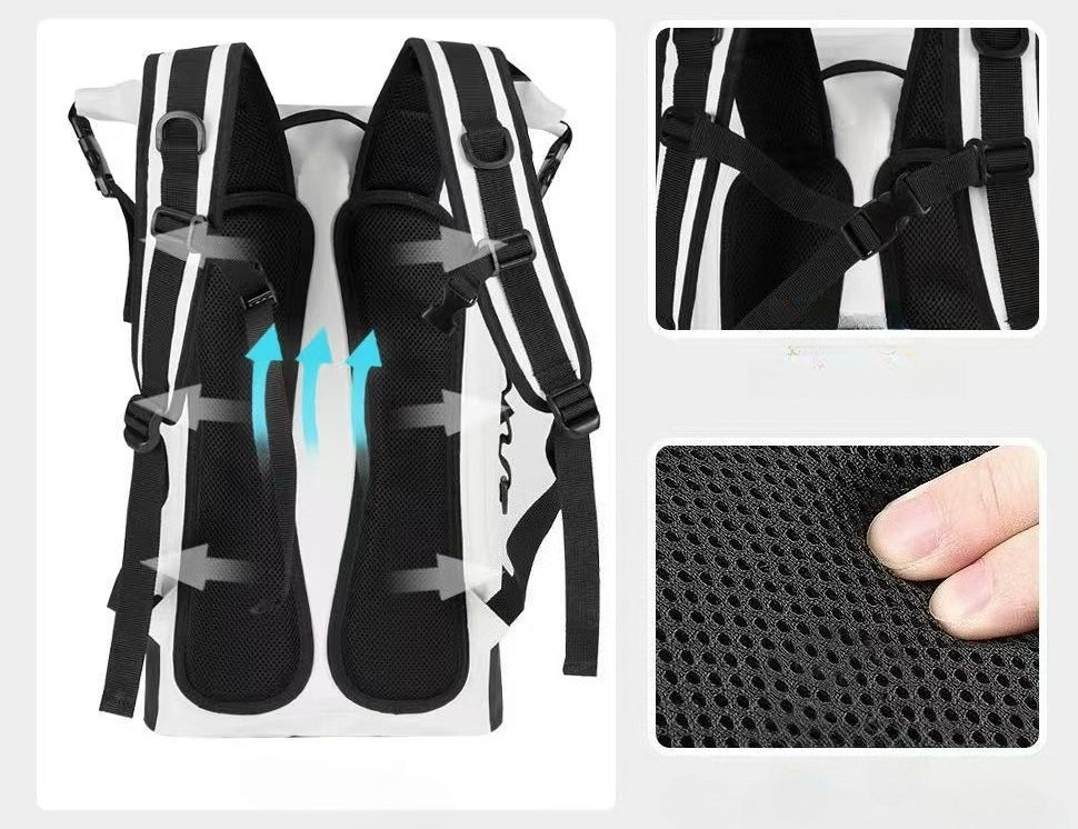 Rear view of the BackpackBeat 6601 completely waterproof backpack 20L showing breathable straps and padded support.