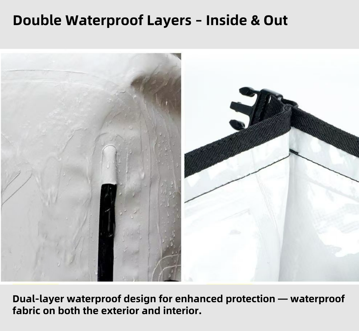 Close-up of the BackpackBeat 6601 completely waterproof backpack 20L’s fabric, showcasing its dual-layer waterproof build.