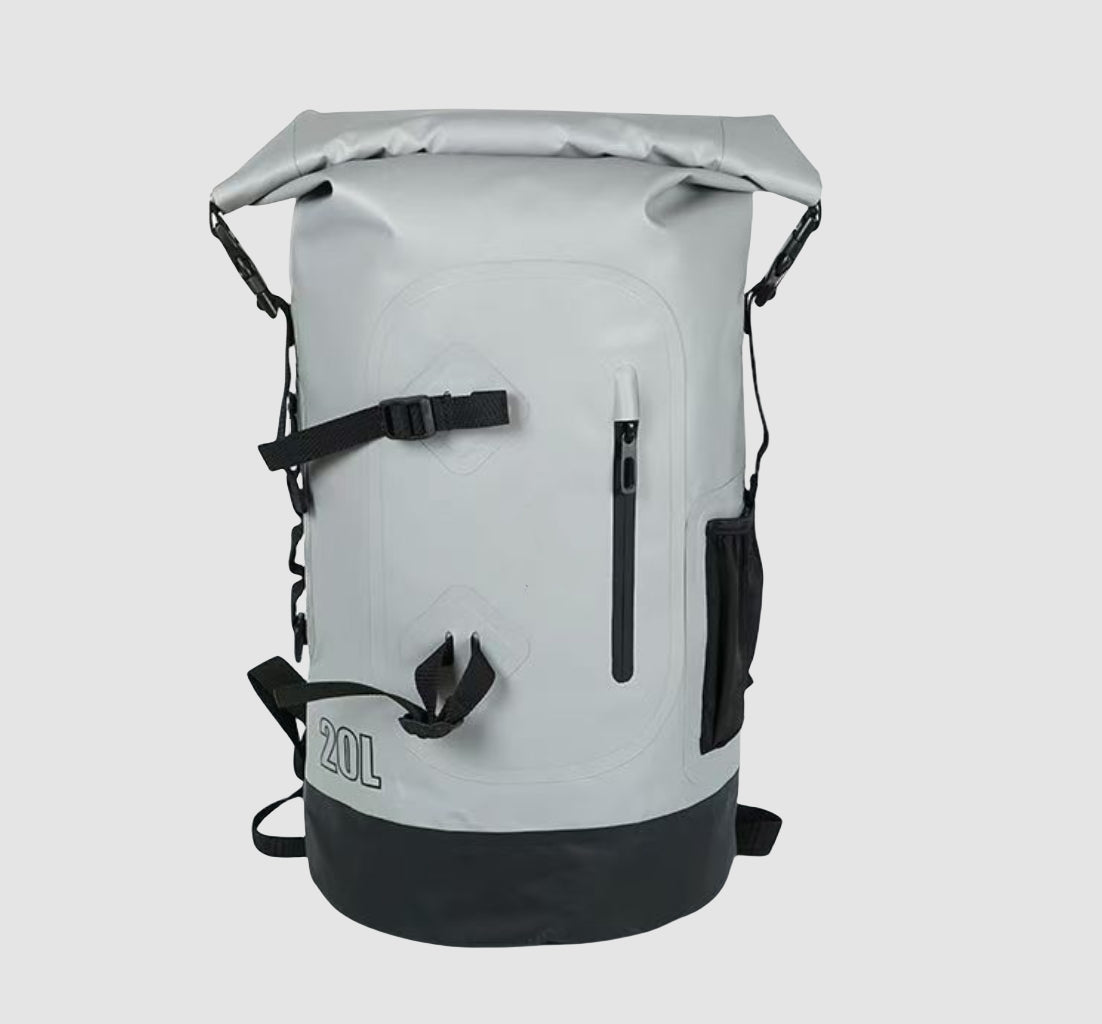 Front view of the BackpackBeat 6601 completely waterproof backpack 20L in white, minimalist and sleek.