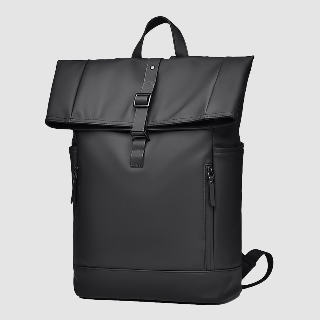 Front view of BackpackBeat 7700 waterproof backpack 18L in black, highlighting its minimalist and structured design.