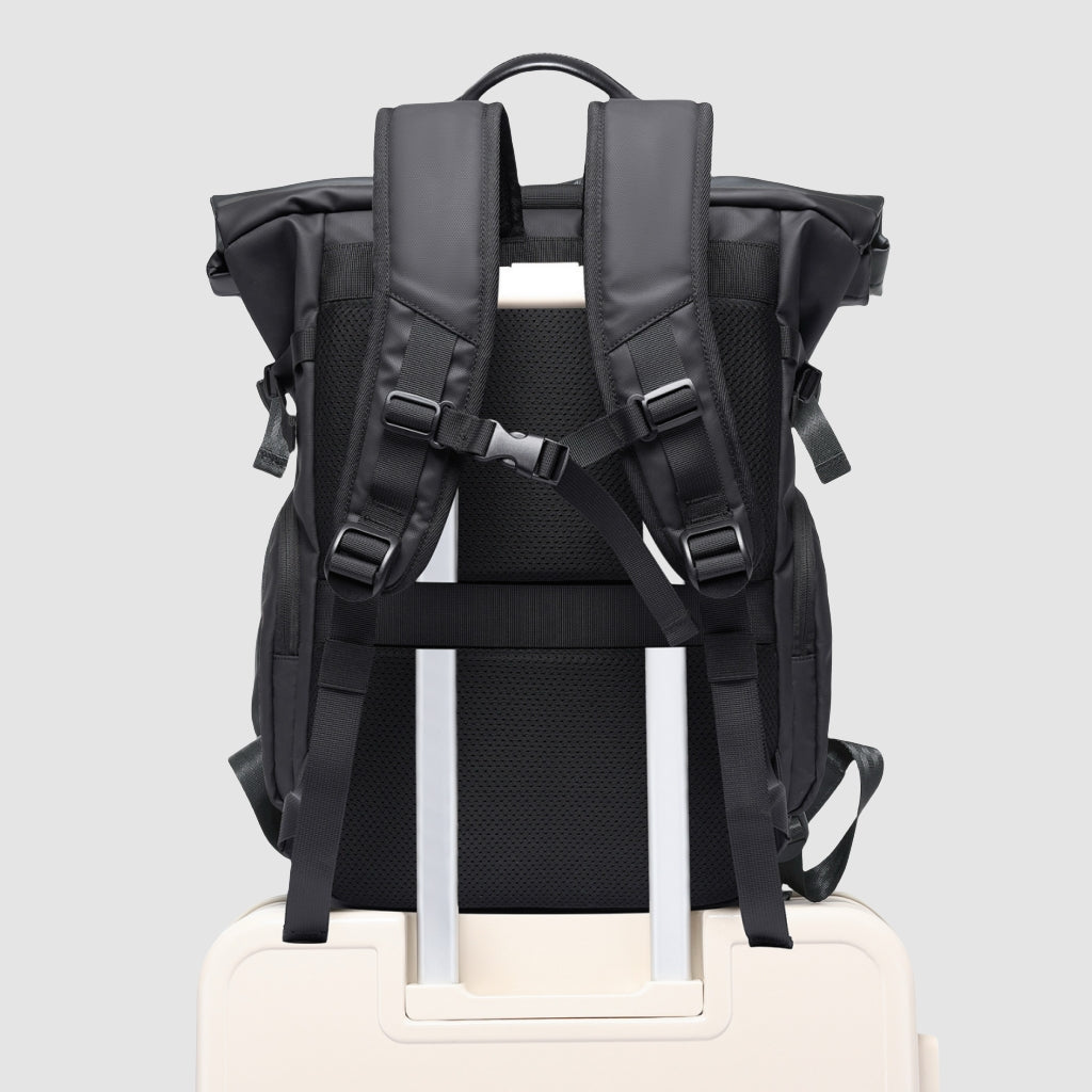 BackpackBeat 7701 waterproof backpack with the back strap on the luggage trolley