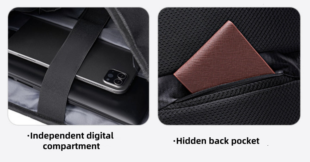Internal laptop and tablet compartment of BackpackBeat 7701 waterproof backpack.