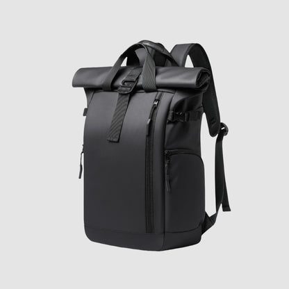 BackpackBeat 7701 waterproof backpack 18L in black — front view with roll-top closure and minimalist design