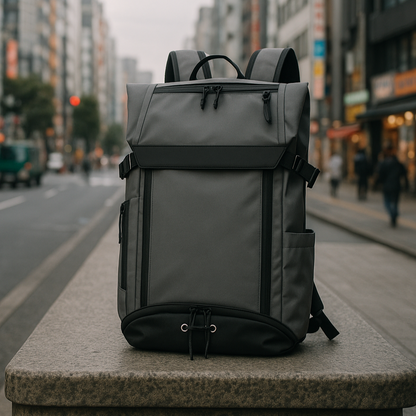 7702 waterproof backpack on urban street, showcasing city-ready usage

