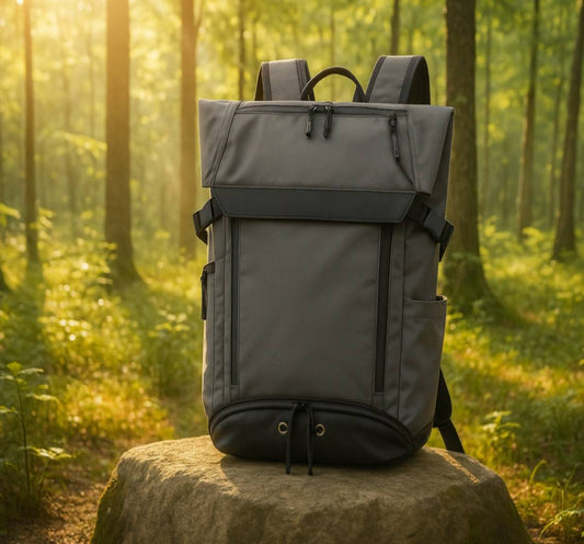 7702 waterproof backpack in forest environment, ideal for outdoor travel